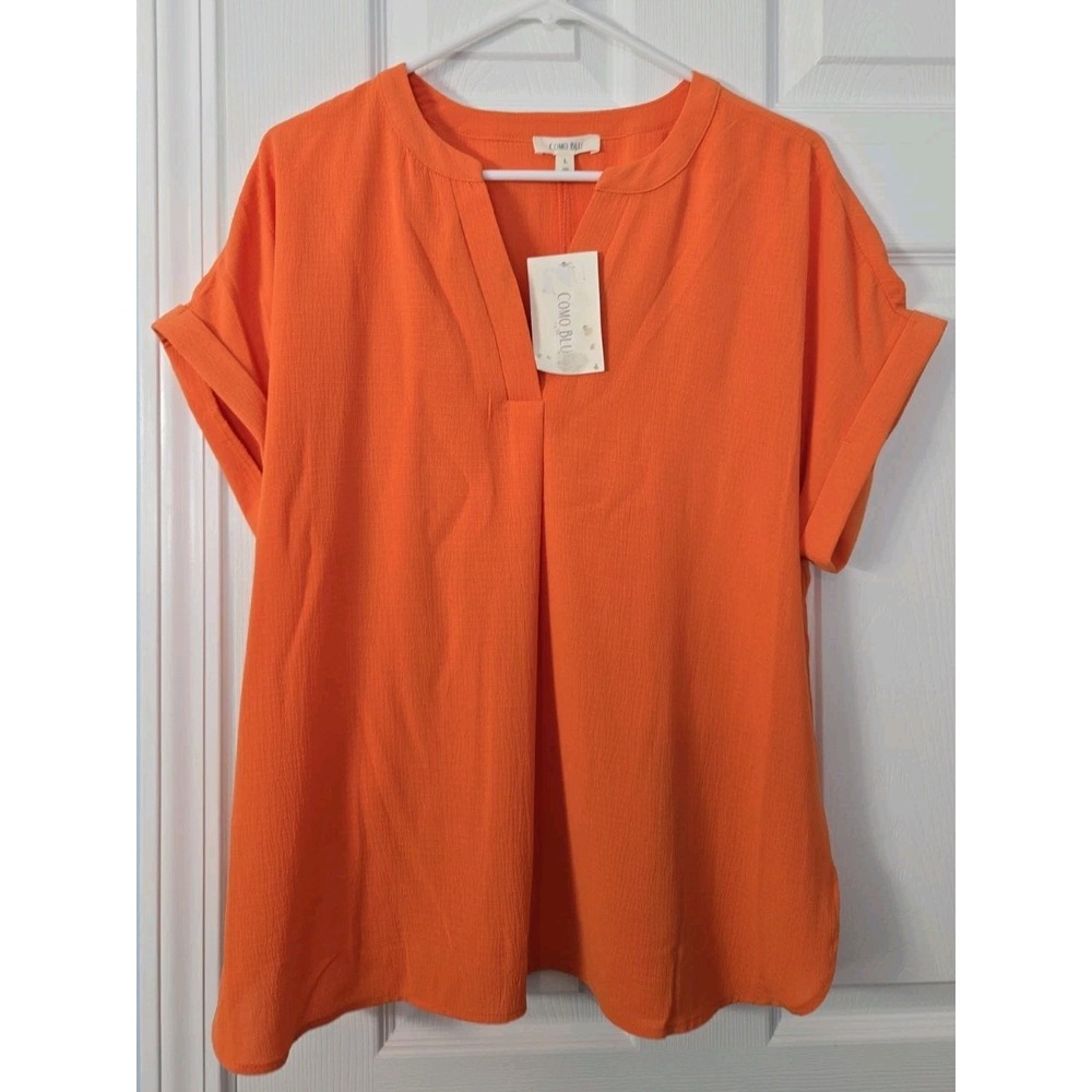 Como Blu Womans New Short Sleeve Blouse Size Large Orange